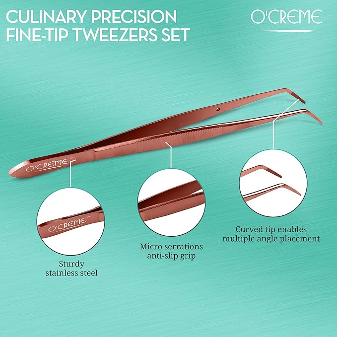 O'Creme Curved Tweezers 6.25 Inch Fine-Point Stainless Steel, Rose Gold