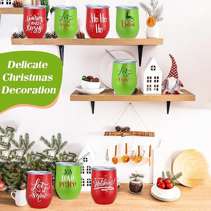 Uiifan 20 Pack Christmas Tumblers Gifts 12 Oz Xmas Funny Tumbler Christmas Stainless Steel Coffee Mugs Set Xmas Insulated Travel Cup with Straw Lid for Family Xmased Holiday Gift (Red Green)