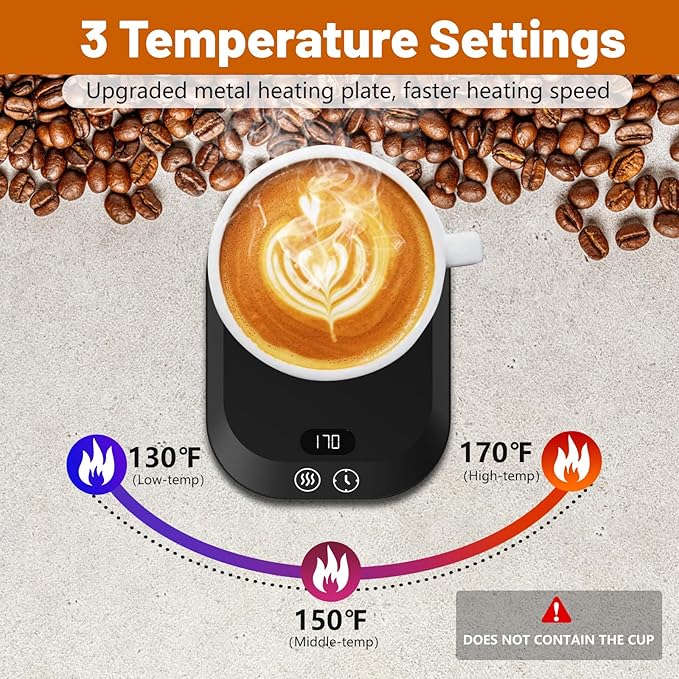 Mug Warmer, Coffee Warmer for Desk Auto Shut Off, Coffee Mug Warmer with 3 Temperature Settings, Coffee Warmer with Anti-Scalding Silicone, Mug Warmer for Desk with Digital Display, Coffee Gifts