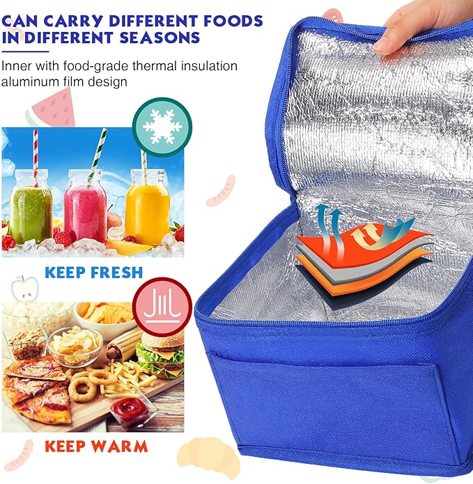 Nuogo 15 Pack Insulated Lunch Bags Bulk, Reusable Cooler Boxes, Leakproof Lunch Boxes Set, Waterproof Thermal Coolers, Insulated Beverage Bag for Women Men Work Picnic Beach(Blue)