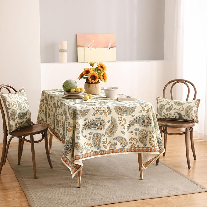 patdrea Designer Vintage Floral Tablecloth for Square Table,Linen Breathable Durable French Table Cloth,Durable Cover for Kitchen Dining,Christmas,Thanksgiving,Tea Party,67"x67"-Lysaniya