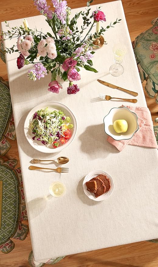 patdrea Designer Linen Green Tablecloth for Rectangle Table,Vintage Leaves Pattern Durable Table Cloth,Floral Decor Cover for Kitchen Dining,Christmas,Thanksgiving,Party,55"x87"-Cecilia D