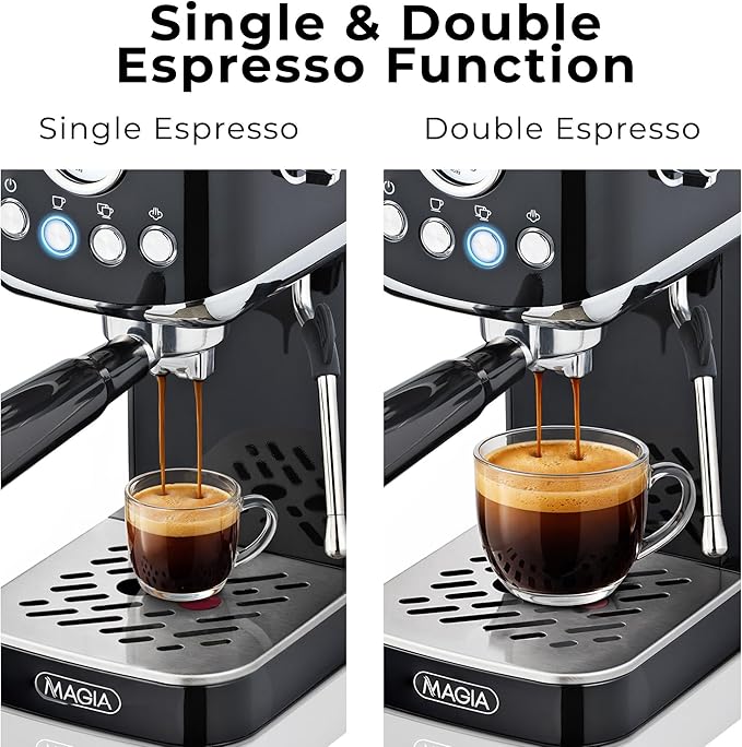 Zulay Kitchen Magia Compact Espresso Machine – 20 Bar Coffee Maker with Milk Frother Steam Wand, Latte & Cappuccino Maker, 1350W Fast Heating, 40oz Removable Water Tank, Stainless Steel – Black
