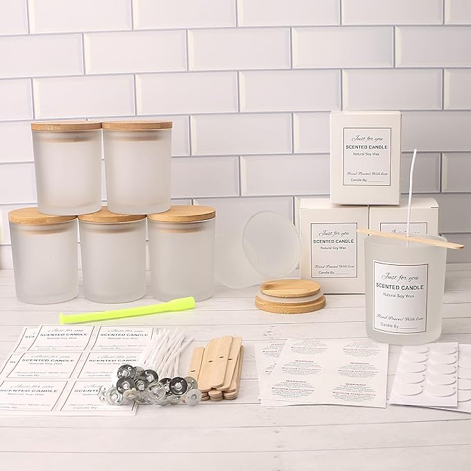MILIVIXAY 12 Pack 12 OZ Frosted Glass Candle Jars with Lids and Candle Making Kits - Bulk Empty Candle Jars for Making Candles - Spice, Powder Containers.