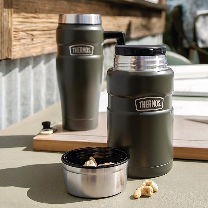 THERMOS Stainless King Vacuum-Insulated Food Jar, 24 Ounce, Army Green (Pack of 4)