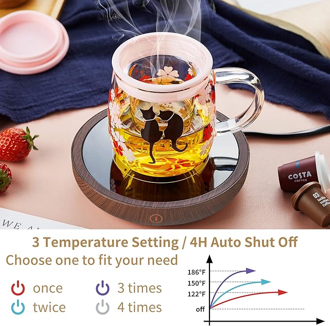 Coffee Mug Warmer for Desk 4H Auto Shut Off, Smart Coffee Cup Warmer with 3 Temperature Setting, Electric Mug Warmer Plate for Coffee, Milk, Tea