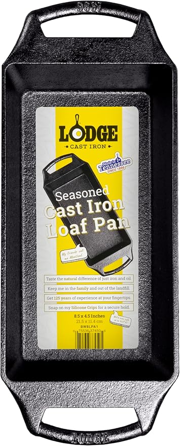Lodge Seasoned Cast Iron Loaf Pan - Pre-Seasoned Rectangular Cast Iron Bakeware- Even Browning Bread Pan with Easy-Release Finish - PFAS-Free Non-Toxic Cookware - 8.5 Inches