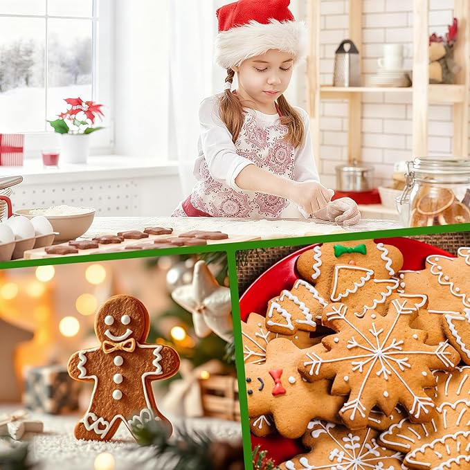 Husfunov Christmas Cookie Cutters Set 6 Pieces,Stainless Steel Metal Cutter with Christmas Tree, Gingerbread Man, Snowman, Snowflake, Candy Cane, Santa Face Shapes for Holiday