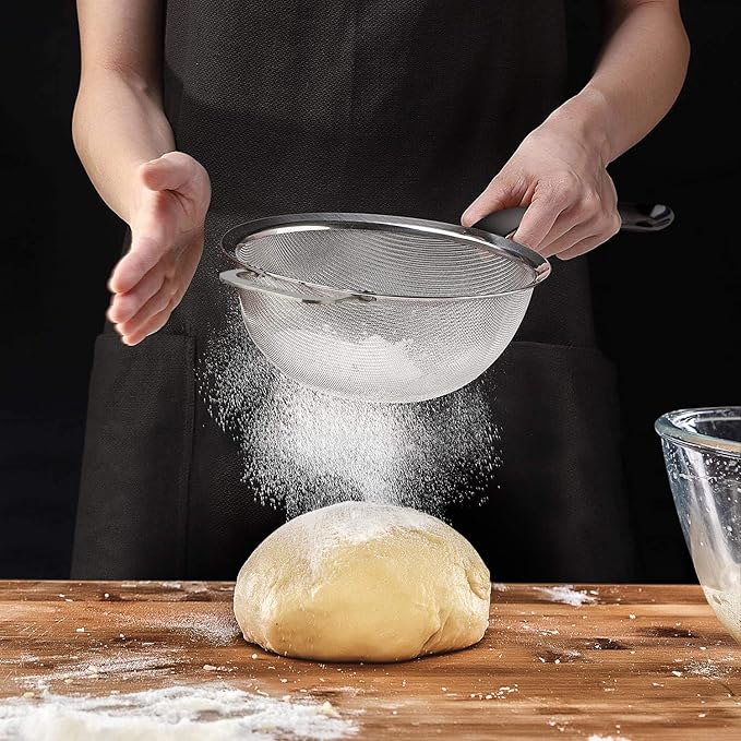 9" Large Mesh Strainer, Stainless Steel 18/8 Extra Fine Quinoa Sieve, with Solid Sturdy Handle, Flour Filter with Wider Hook