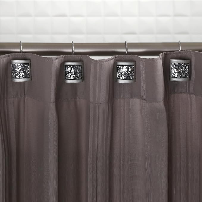 Creative Scents Crackled Glass Shower Curtain Hooks Decorative Set of 12 Silver Shower Curtain Rings for Bathroom Shower Rod - Elegant Crackled Glass Silver Bathroom Accessories