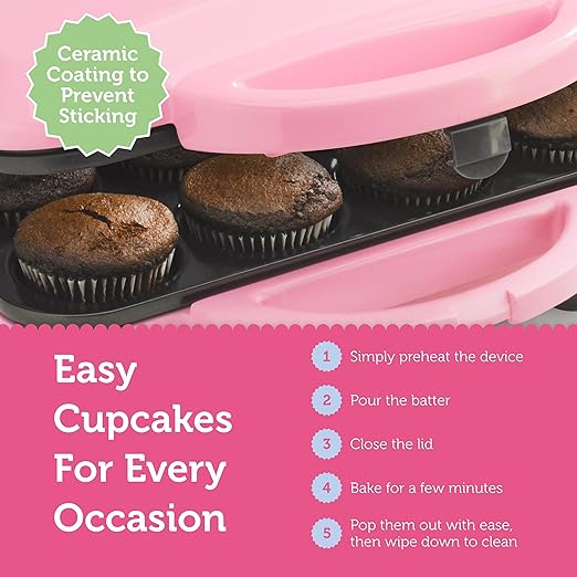 Babycakes Full Size 12 Cupcake Maker - Kitchen Appliance with Nonstick Coating & Latching Handle - Machine for Full-Sized Cupcakes - Includes Manual with Cupcake Recipes