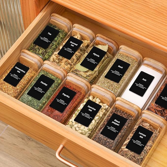 ComSaf 6Pcs 10 oz Large Spice Jars with Label Trial Set, Glass Spice Jars with Bamboo Lids Supplementary Set, Seasoning Container Trial Pack, Perfect for Ktichen Starter