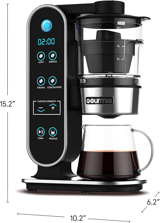 Gourmia GCM7800 Brewdini™ Digital Cold Brew Coffee Maker - Vacuum Technology for 2 Minute Cold Brew - 4 Strength Options - 5 Cup Capacity - Stainless Steel