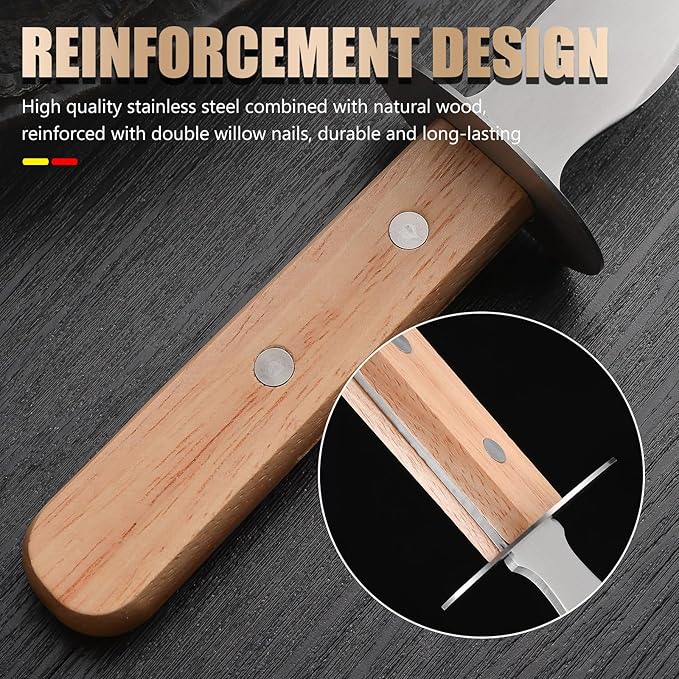 Oyster Knife Shucker Set Oyster Shucking Knife with Wooden holder Oyster Shucking Clamp Seafood Tools (Brown)