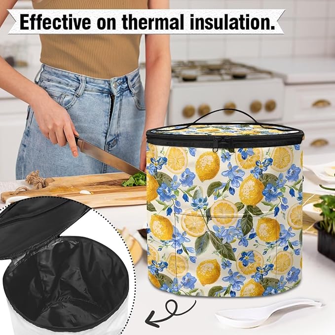 Lemon Insulated Pressure Cooker Appliance Cover, Also Fit for Rice Cooker, Air Fryer and Crock Pot, 6 Qt Dust Cover with Pocket for Spoon/Cooking Utensils/Recipes