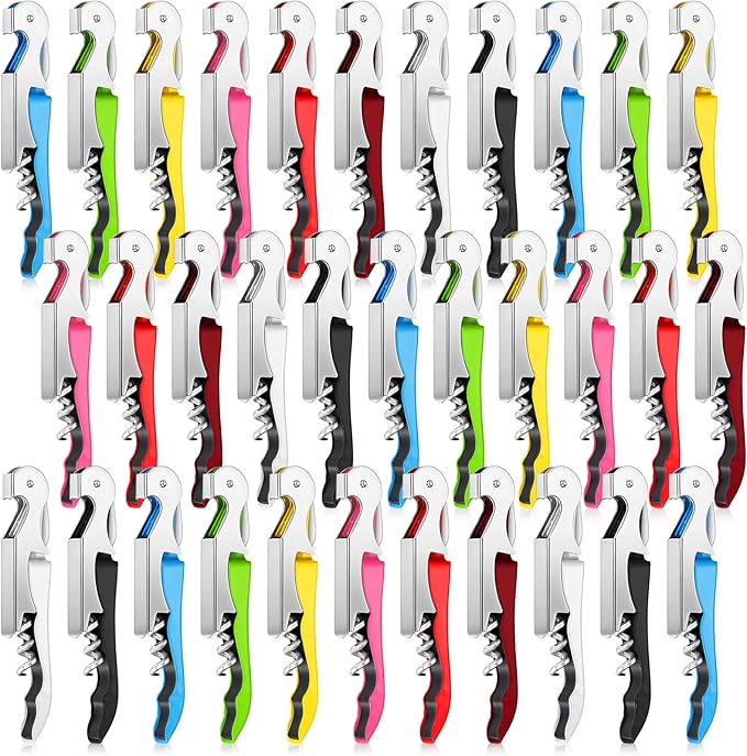 Honoson 40 Pieces Wine Opener Bulk Corkscrew Bottle Wine Key Opener Waiter Metal Heavy Beer Corkscrew Serrated Foil Cutter Key for Servers Home Restaurants Bars Waiter Bartenders (Fresh Colors)