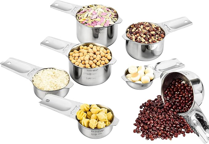 Smithcraft Measuring Cups Set, Stainless Steel Measuring Cup Set 7, 18/8 Stainless Steel Measuring Cups for Kitchen, Metal Meausing Cups for Baking, Dry Nesting Measuring Tools-3/4, 2/3 Measure Cup
