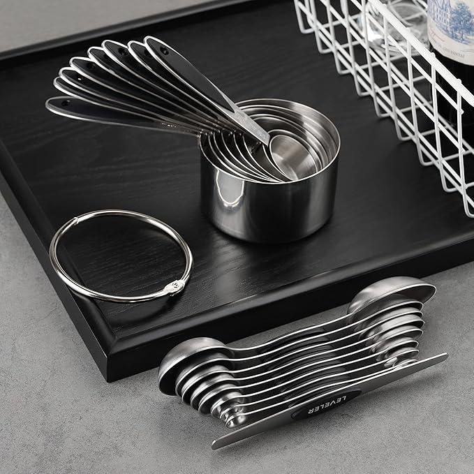 Measuring Cups and Spoons Set Stainless Steel Includes 8 Heavy Duty Measuring Cups 8 Double Sided Magnetic Measuring Spoons and 1 Leveler for Dry and Liquid Ingredients