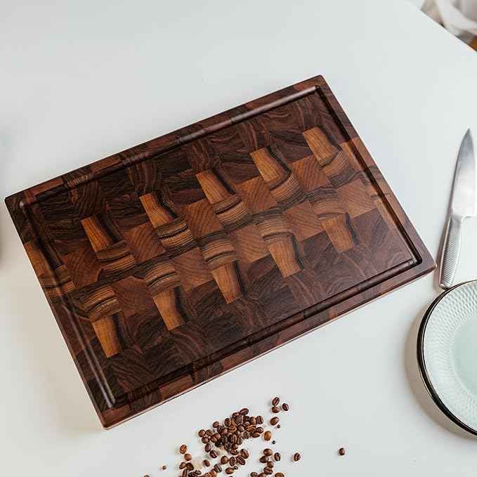 Handmade Personalized Walnut End Grain Cutting Board – Custom Engraved Wood Chopping Block, Perfect Gift for Home Chefs by GrainWoods (22x16x2 Inches)