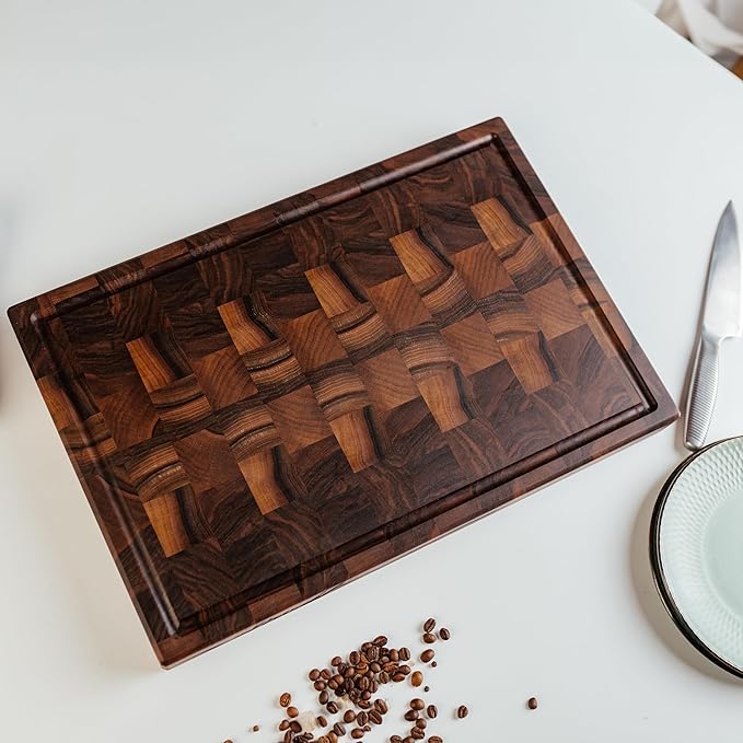 Handmade Personalized Walnut End Grain Cutting Board – Custom Engraved Wood Chopping Block, Gift for Home Chefs by GrainWoods (16x10x2 Inches)