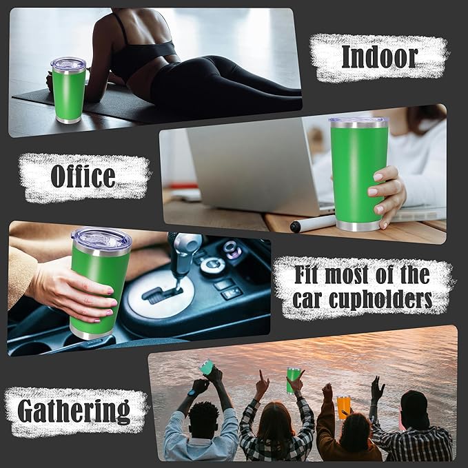 20 oz Tumbler Coffee Travel Tumblers Bulk with Lid Stainless Steel Double Wall Vacuum Insulated Mug Powder Coated Cups fit Car Cupholder for Hot and Cold - Green, 8Pack
