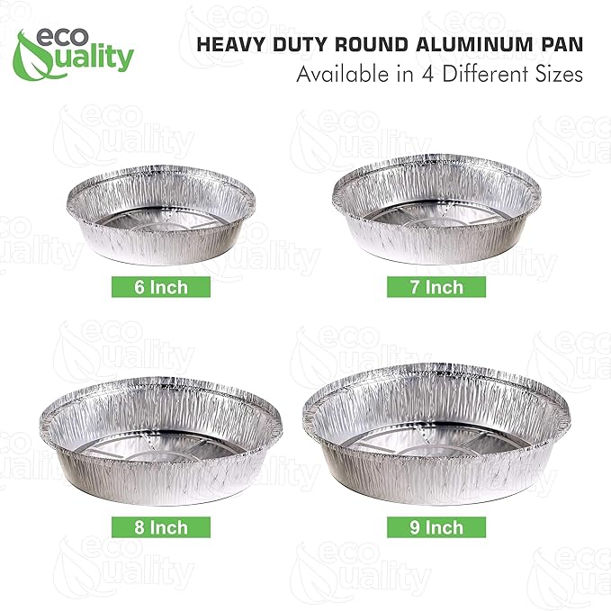 EcoQuality 6" Round Aluminum Foil Pans - Disposable Containers with Foldable Walls for Pie Baking, Cooking, Serving, Reheating, and Storing - Freezer and Oven Safe Tart Pan 400 Pack