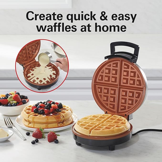 Hamilton Beach Belgian Waffle Maker with PFAS-Free Non-Stick Ceramic-Coated Plates,Browning Control,Indicator Lights,Stainless Steel (26081),(Pack of 2)