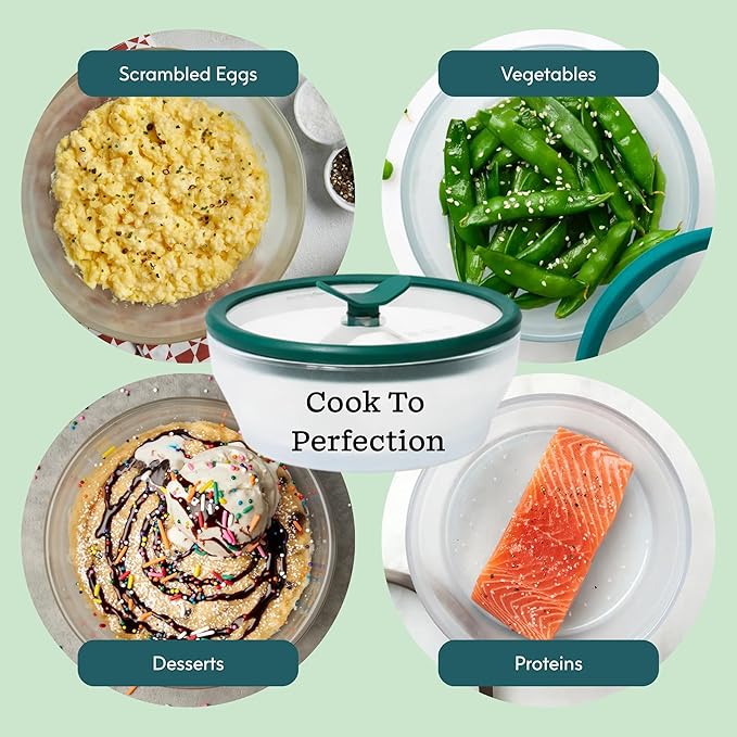 Anyday 2-Pack (2-Cup) Glass Microwave Egg Cooker - BPA Free & Plastic Free Microwave Egg Poacher - Meal Prep & Cookware | Stackable Nontoxic Storage Container with Vented Lid (Clear - Blueberry)