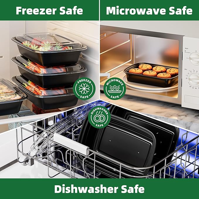 Meal Prep Containers, 50 Pack 24oz (100-Piece) Disposable Take Out Food Storage Containers with Leakproof Lids, Reusable Plastic To Go Lunch Boxes, BPA Free, Microwave/Dishwasher/Freezer Safe