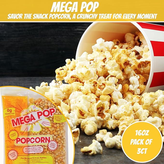 16oz Popcorn Portion Packs with Premeasured Salt and Oil- Package of 3ct