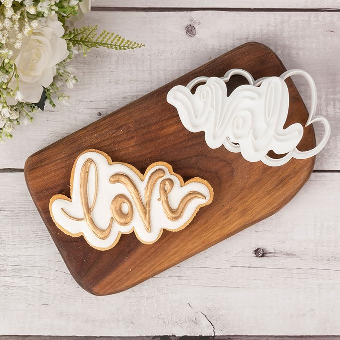 Flycalf Love Cookie Cutters with Plunger Stamps Baking Dough Tools Wedding Cake Shapes PLA Accessories Cutter Molds for Birdesmaid Decorative Party 3.5" Kitchen Supplies