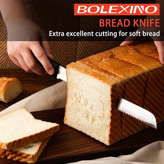 8 Inch Serrated Knife for Homemade Bread With Sheath, Wide Wavy Edge Blade For Bread Cake Cutting Slicing, High-Carbon Japanese Stainless Steel