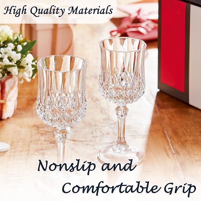 Plastic Wine Glasses, Plastic Goblets Vintage Style Cordial Unbreakable Drinking Glasses, Reusable Drinkware for Wedding Reception, Grand Event Party Supplies,Mother's Day(48, Transparent)