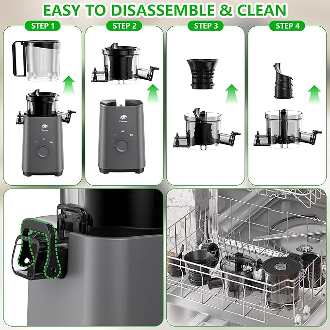Cold Press Juicer Machines, 5.3" Large Feed Chute Slow Masticating Juicer, Powerful AC Brushless Motor Fit Whole Fruits & Vegetable, 99% Juice Yield, Ultra Quiet, Easy Clean