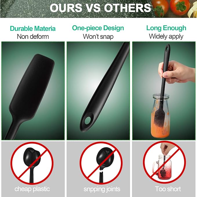 2 Pieces Long Handle Silicone Jar Spatula Kitchen Scraper Spatula Non-Stick Rubber Silicone Scraper for Jars, Smoothies, Blenders Cooking Baking Stirring Mixing (Black)