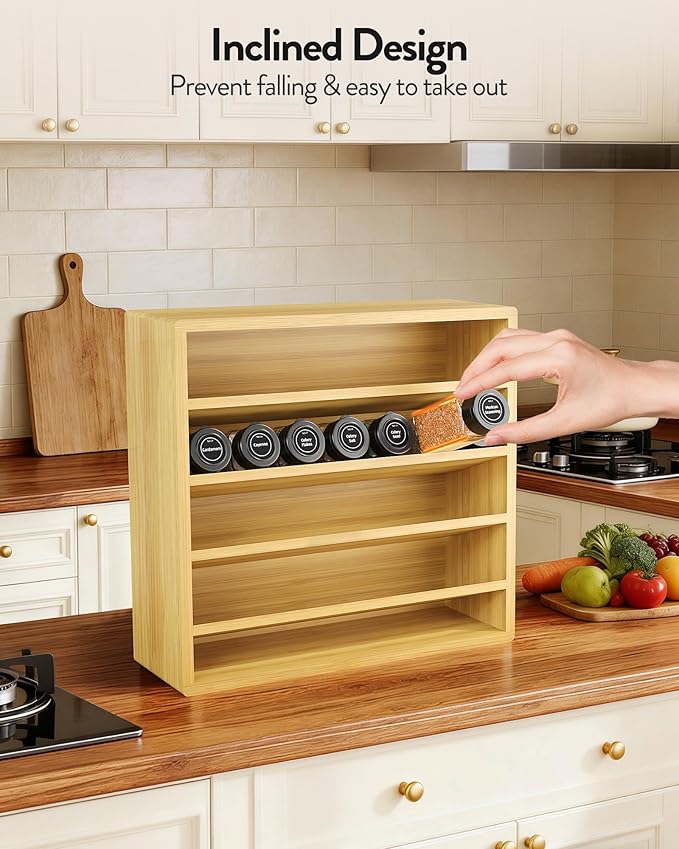 Orimade 4 Tier Spice Rack Organizer for Cabinet, Freestanding Bamboo Seasoning Rack for Countertop, Cupboard, Pantry, Kitchen, 13.18 x 4.13 x 12.2 inches(Spice Jars Not Included)