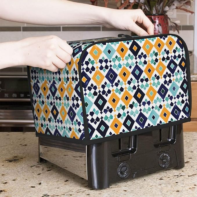 Mexican Blue Tiles Toaster Cover 2 Slice, Cute Rural Bread Machine Cover, Washable Dust-Proof Cover for Kitchen Small Appliance Cover,with Top Handle