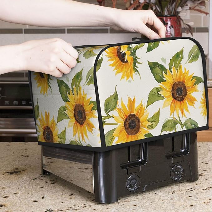 Sunflowers Covers for 4 Slice Toasters,Cute Country Bread Machine Cover with Handle,Washable Stain Resistant Kitchen Small Appliance Cover Dining Decor