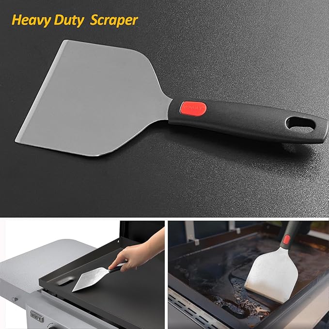 Stainless Steel Spatula Set with Heat Resistant Silicone Handle, VOVOLY Metal Spatulas For Kitchen Use, Thickened Smash Burger Spatula, Mini Brownie Spatula, Fish Flipper, Grill Scraper