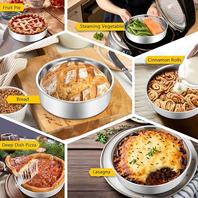 P&P CHEF 6 Inch Cake Pan Set of 2, Stainless Steel Round Baking Layer Cake Pans, Non Toxic & Healthy, Leak-proof & Easy Clean, Mirror Finish & Easy Releasing, Oven & Dishwasher Safe