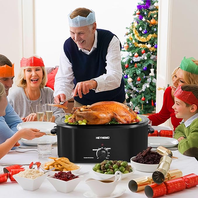 20 Quart Electric Roaster Oven with Self-basting Lid, Turkey Roaster Oven with Removable Pan and Rack, Black