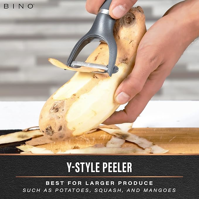 BINO Stainless Steel 2-Piece Peeler Set - Dark Grey | 1-Piece Y-Shaped + 1-Piece Swivel l Multifunctional Kitchen Grip Peelers | Fruits & Vegetables Peelers | Hand Peelers | Kitchen & Cooking Prep