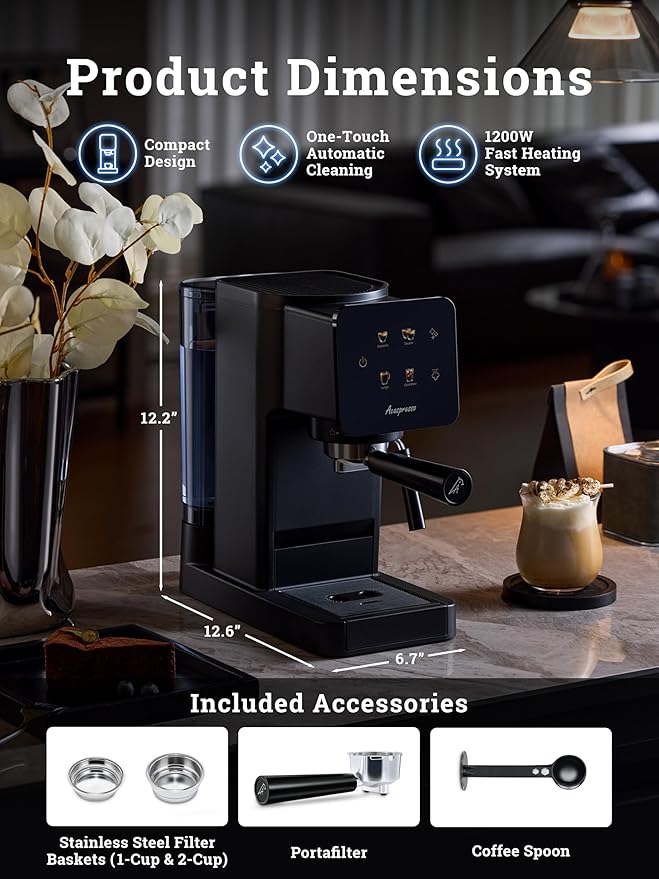 Espresso Machine with Touchscreen, 20 Bar Espresso Maker with Milk Frother and Steam Wand, Cold Brew Coffee Machine for Home, Latte Cappuccino Maker, 41oz Removable Water Tank