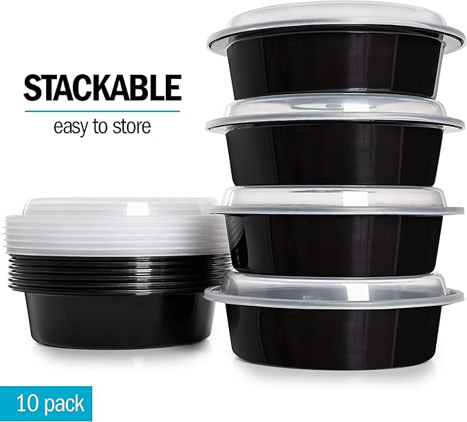 Igluu Meal Prep Containers Reusable (10 Pack) – Round Food Containers with Lids – Stackable, Microwave, Freezer & Dishwasher Safe – 28oz – 1 Compartment – BPA-Free