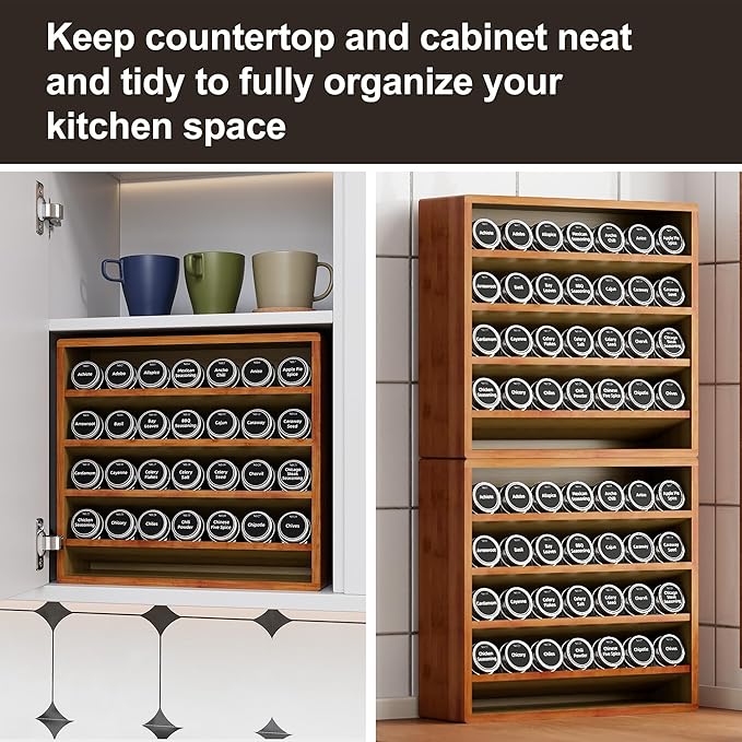 Orimade 4 Tier Spice Rack Organizer for Cabinet, Freestanding Bamboo Seasoning Rack for Countertop, Cupboard, Pantry, Kitchen, 13.18 x 4.13 x 12.2 inches(Spice Jars Not Included), Walnut Stain