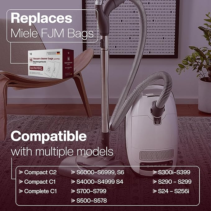 16 Vacuum Bags [Replaces Miele FJM] – Compatible with Miele [Complete C1, Compact C1 & C2 Series] – incl. 4 Motor & Exhaust Filters – [S6000, S4000, S700, S500, S300] – Replaces 9917710 & 10224410