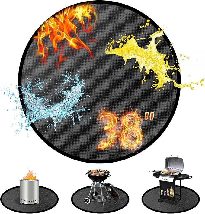 38" Round Fire Pit Mat for Solo Stove Bonfire/Under Grill Mat for Outdoor Grill Fireproof Waterproof Oil-Proof, 4 Layers Fireproof Mat Fireplace Mats BBQ Solo Stove Mats for Deck Patio Grass Smoker