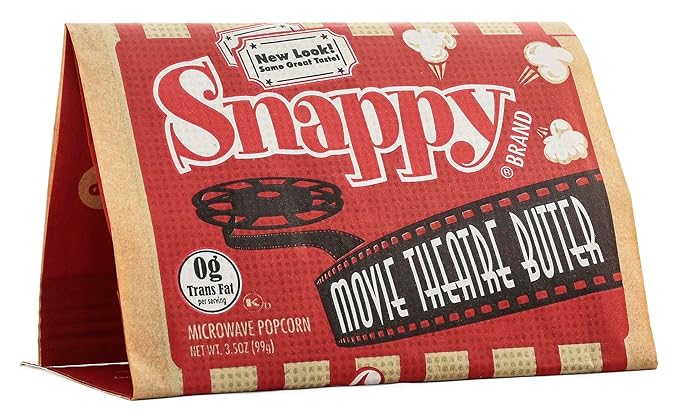 Snappy Movie Theater Butter Microwave Popcorn, 3.5 oz Large Bags, 48 Pack, Non-GMO, Whole Grain