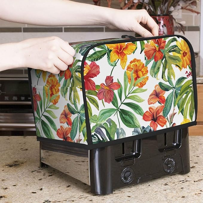 Tropical Flowers Toaster Cover 2 Slice, Cute Rural Bread Machine Cover, Washable Dust-Proof Cover for Kitchen Small Appliance Cover,with Top Handle