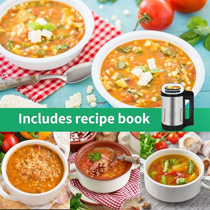 Soup Maker 1.6 L, 4-in-1 Multifunctional Smooth Soup and Chunky Soup Machine Maker with LCD Control Panel, Stainless Steel Electric Hot Soup Maker, 2-5 Servings, Smart Living for Home Use